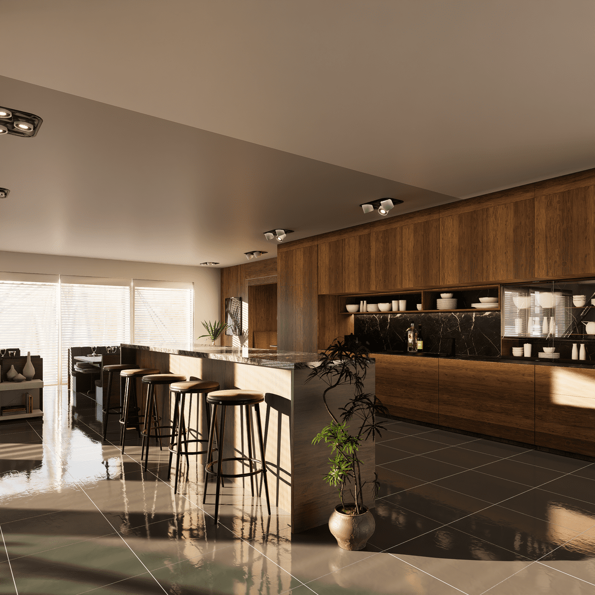 Cuisine propre et épurée dans un logement vide prêt pour l'état des lieux de sortie